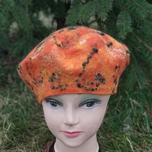 Orange womens felted merino wool beret.nuno felt hat.warm felted hat.Christmas gift.Fashion felted hat.merino wool hat.Boho hat.felted beret image 7