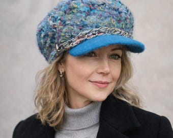 Luxury Felt Newsboy Cap, Merino Wool Hat with Velvet Lining
