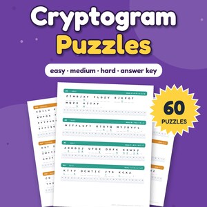 Cryptogram Puzzles Printable, 60 Puzzles, Easy to Hard, Answer Key (Digital Download)