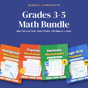 Wiskundepakket voor groep 3-5: Vermenigvuldigen, Breuken, Decimalen, Logische Puzzels (Digitale Download)