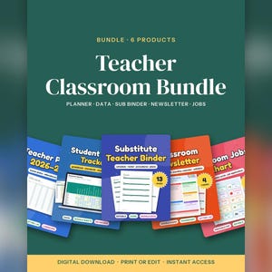 Teacher Classroom Bundle 2026-2027, Planner, Data Tracker, Sub Binder and Newsletter