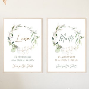 GEBURTSPOSTER Eukalyptus Greenery | Geburtsdaten Poster | Geburtstafel | Geburtsanzeige | Geburtsbild | personalisiertes Geschenk Geburt V3