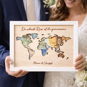 Hochzeitsgeschenk personalisiert, Geldgeschenk Hochzeit, Weltkarte personalisiert, Brautpaar