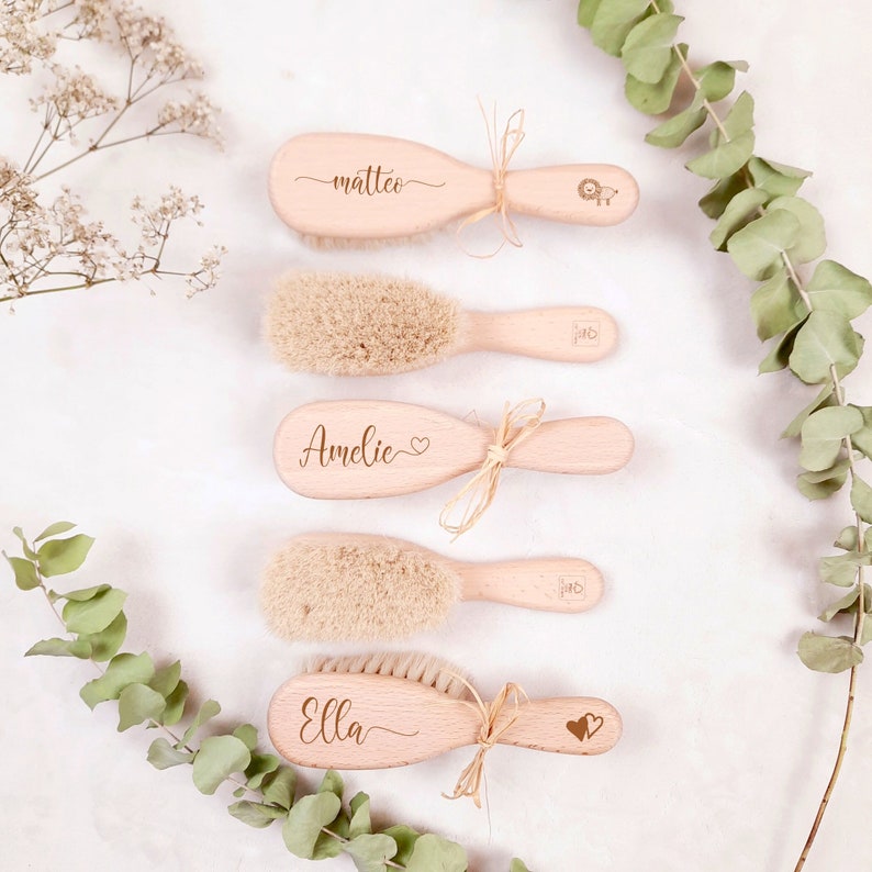 Personalized baby hair brush, baptism gift, birth gift, baby brush with name, gift for baby, hair brush with engraving, FSC image 1