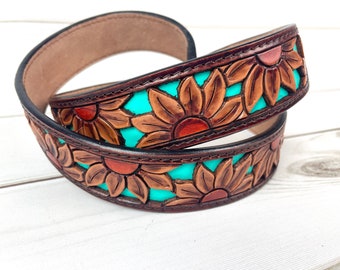 Leather Sunflower Cut Out Turquoise Inset Handbag Strap