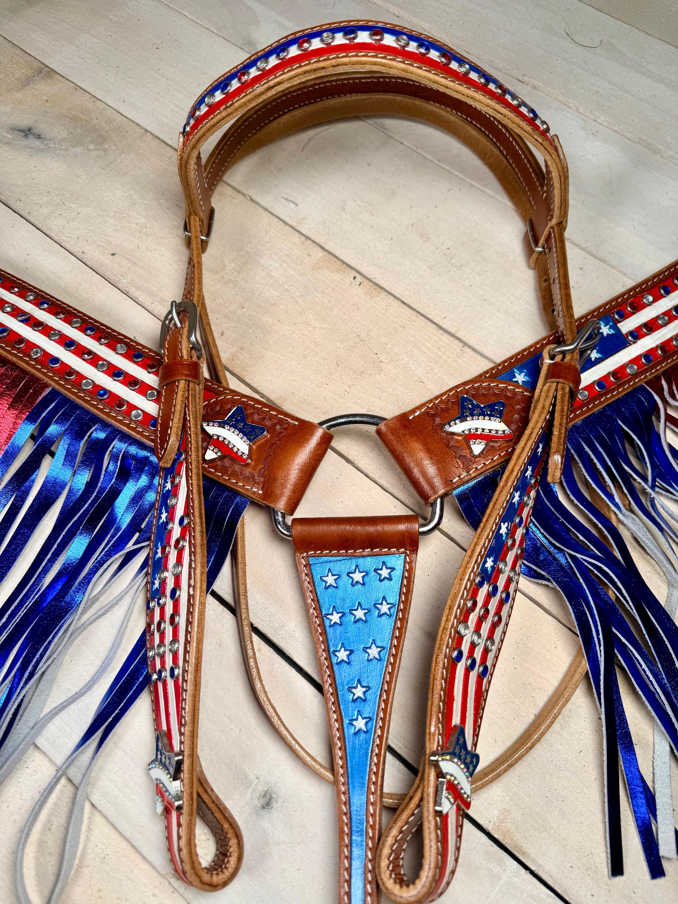 American Flag Crystal Studded Fringe Tack Set - Etsy