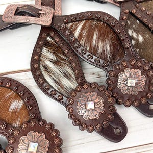 Vintage Copper Concho Leather and Cowhide Spur Straps