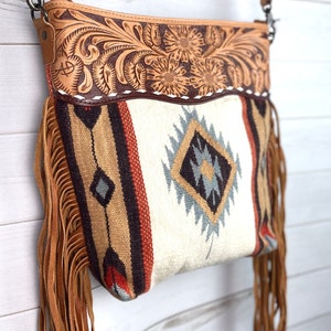 Large Churro Tan & Grey Wool Serape Handbag