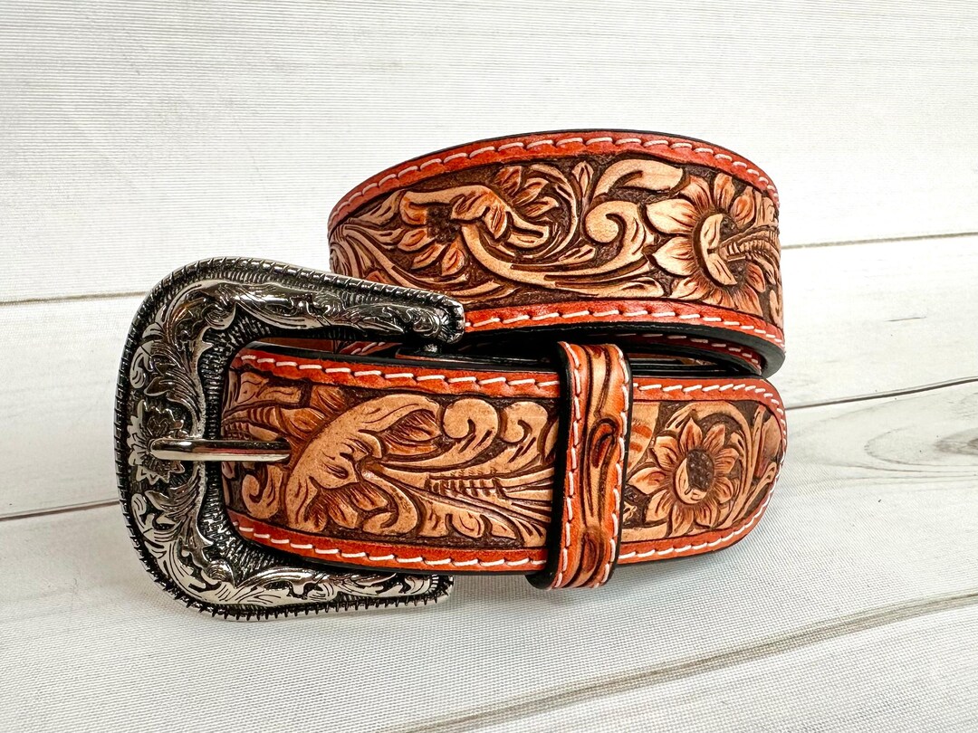NEW LETO women\'s floral embroidered belt in camel LETO Women main image 3