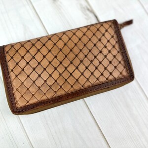 Large Leather Floral Tooled Zipper Wallet