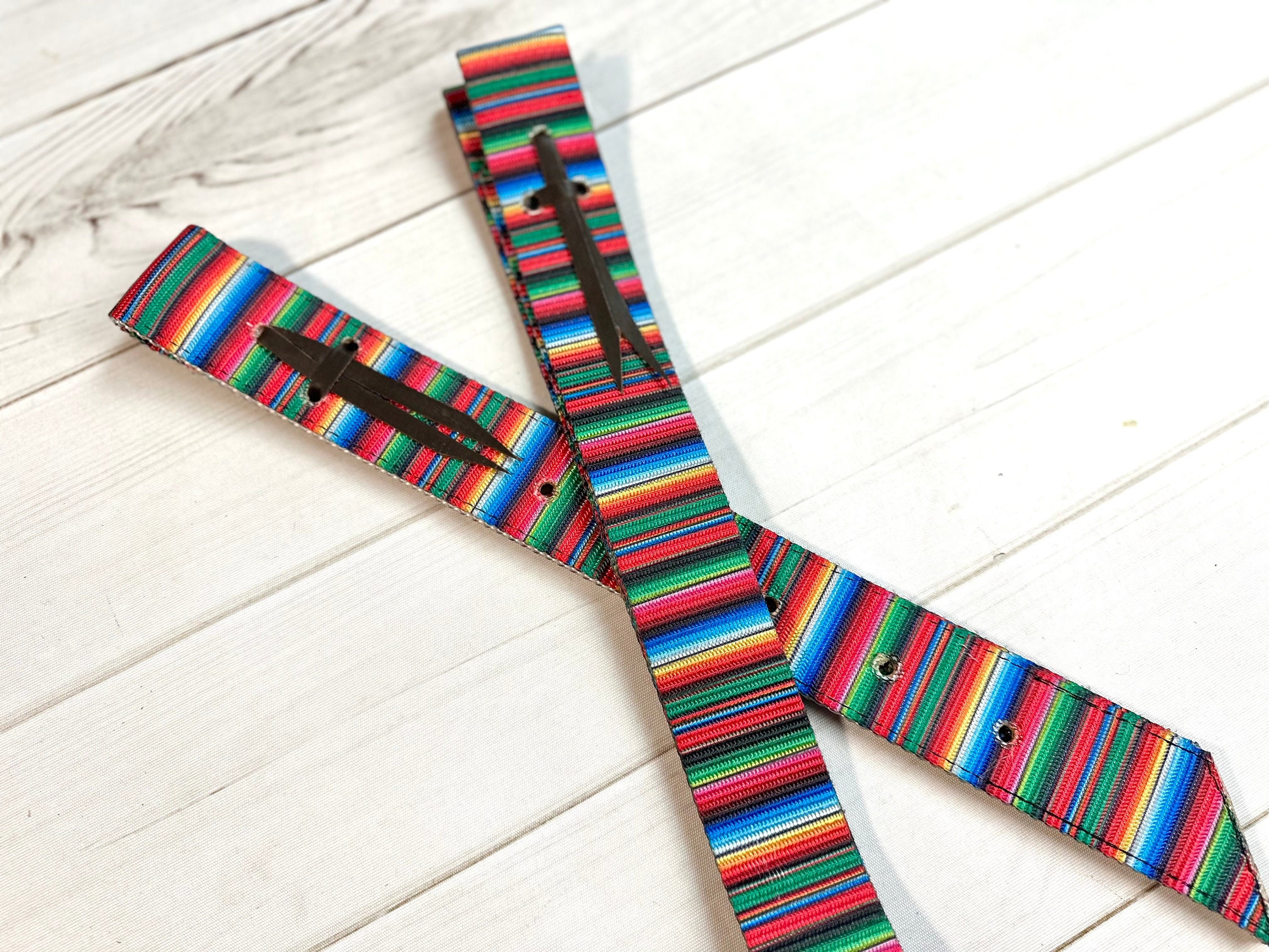 100% Leather Belt w/ Colorful Sarape Woven Trim Sz Sm/Med Never Worn Vintage Southwestern Aztec Mexico Serape Woven Leather  main image 2