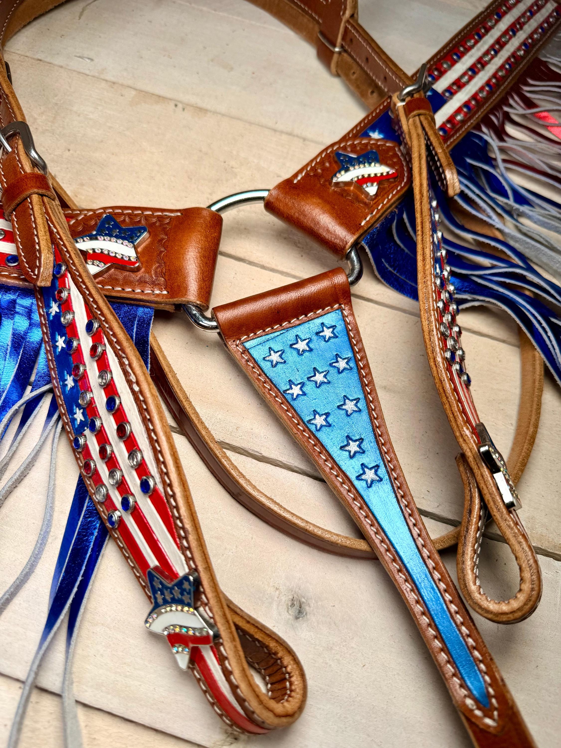 American Flag Crystal Studded Fringe Tack Set - Etsy