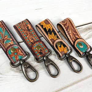 Tooled Leather Tab Key Fob