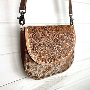 Hide Buckstitch Leather Saddle Bag Style Handbag