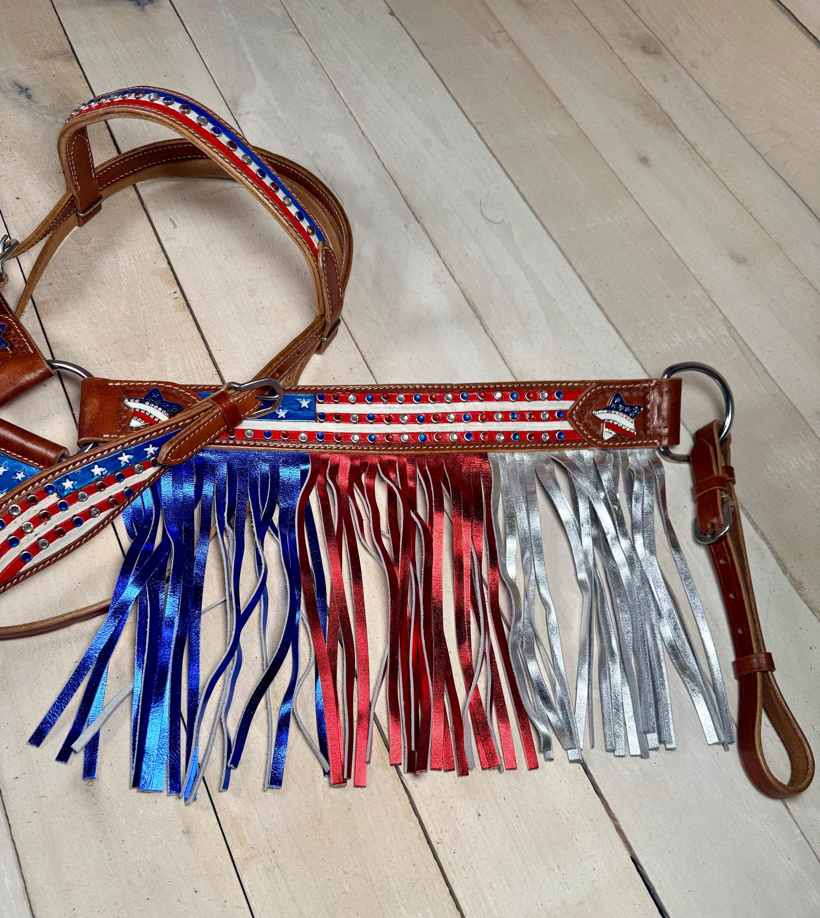 American Flag Crystal Studded Fringe Tack Set - Etsy