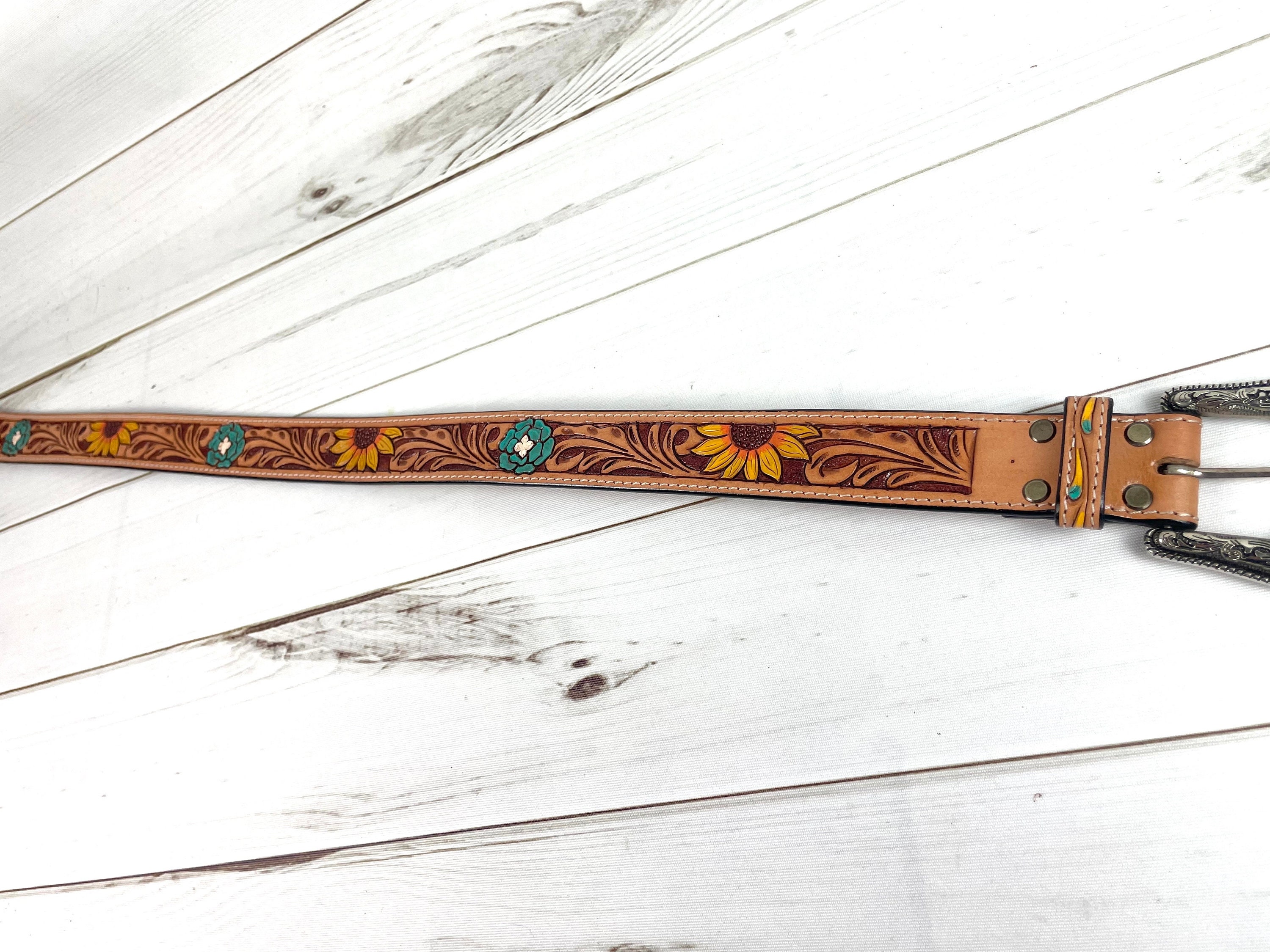 Sunflower & Blue Wild Flower Leather Woman