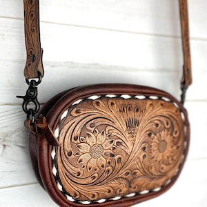 Darling Tooled Buckstitch Leather Crossbody Bag