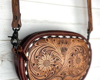 Darling Tooled Buckstitch Leather Crossbody Bag