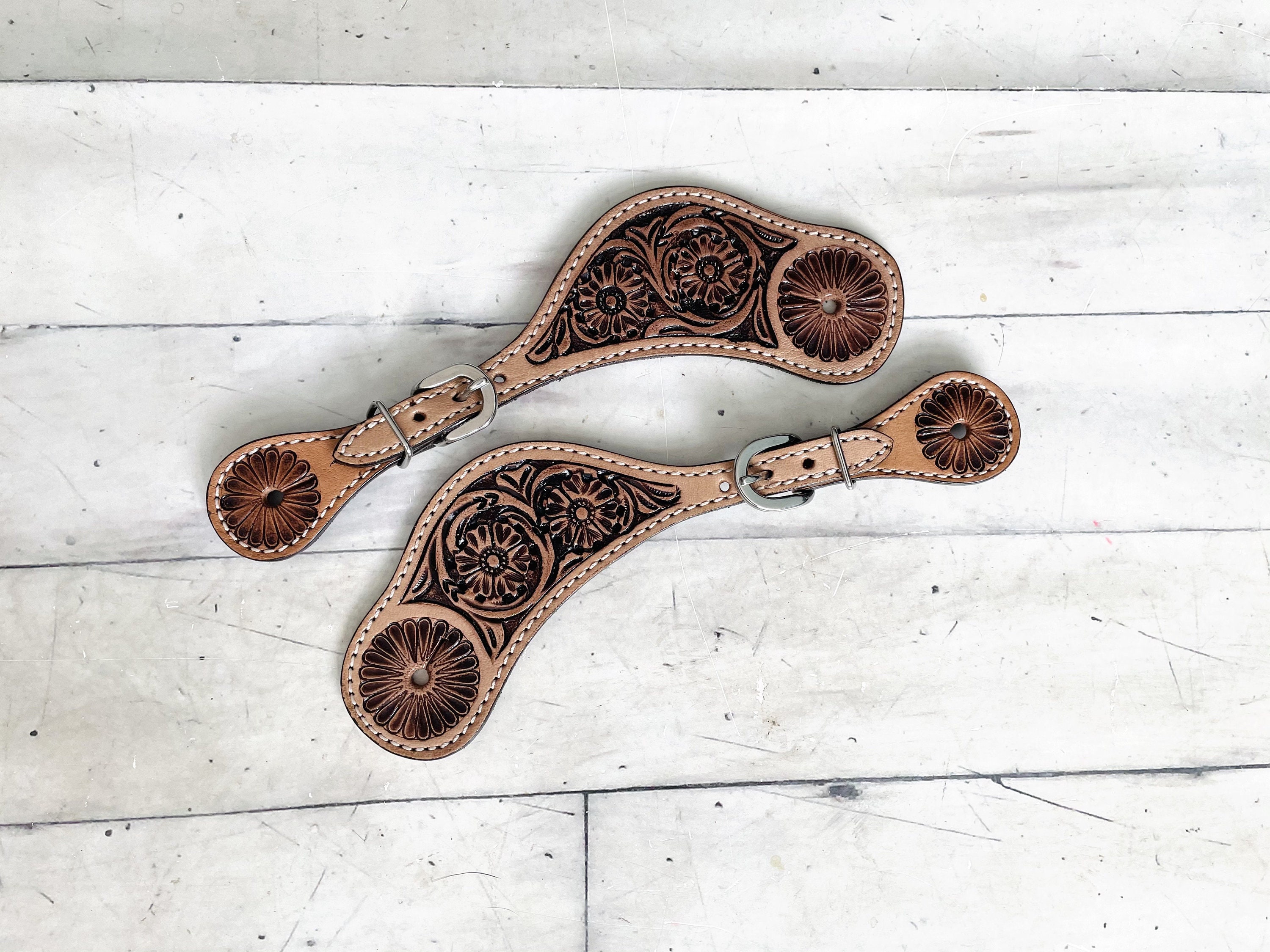 Floral Tooled Spur Straps - Etsy