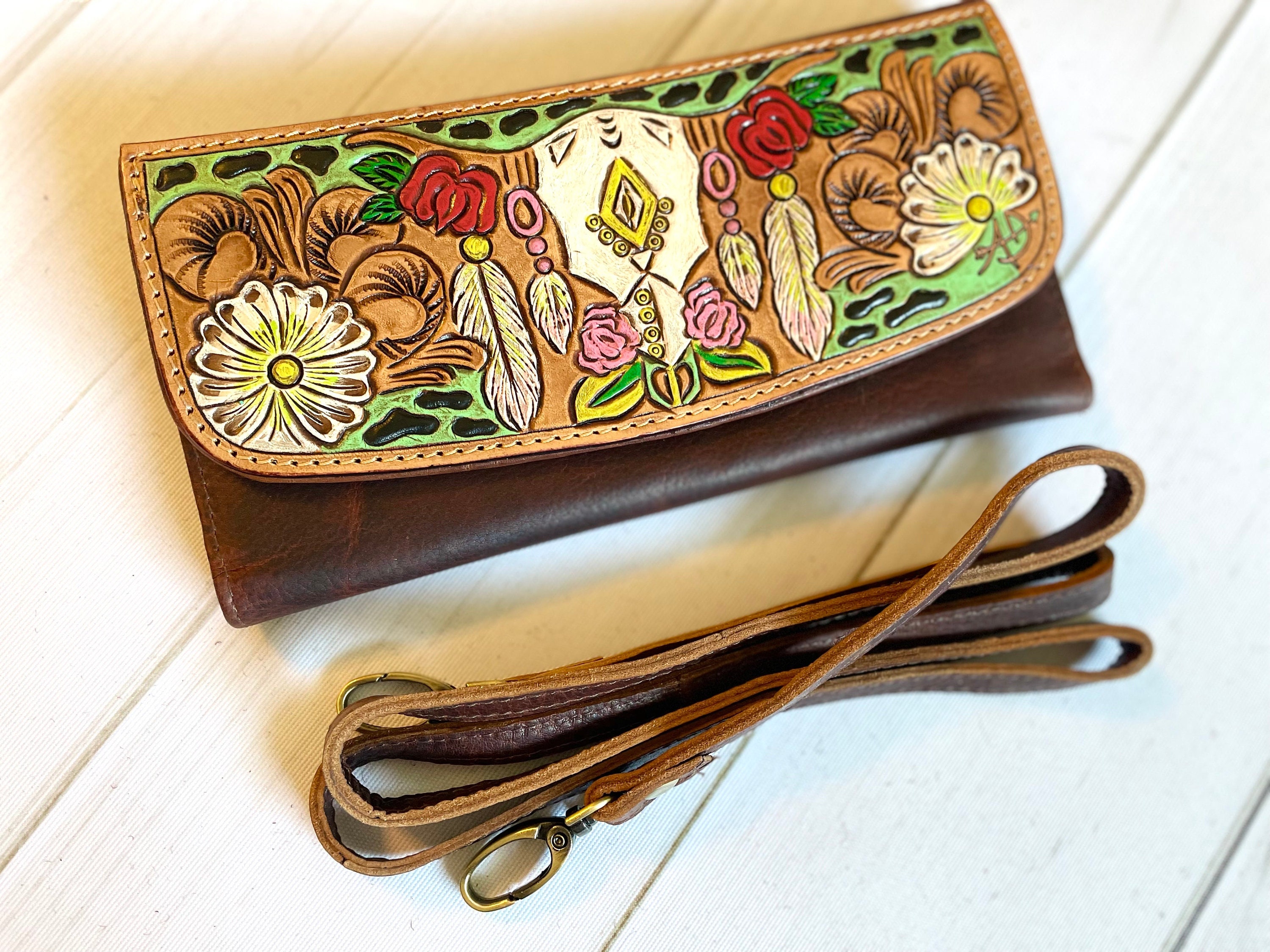 Powell Tooled Painted Leather Wallets With Purse Strap - Etsy