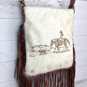 Female Rancher Branded Large Crossbody Bag with Leather Fringe