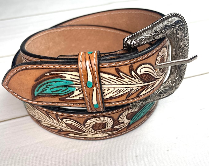 Western Belt - Turquoise Feather main image 1