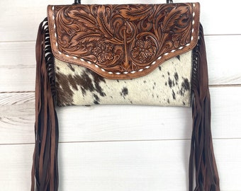 Leather Scroll Tooled & Hide Envelope Bag With Teal Stone - Etsy