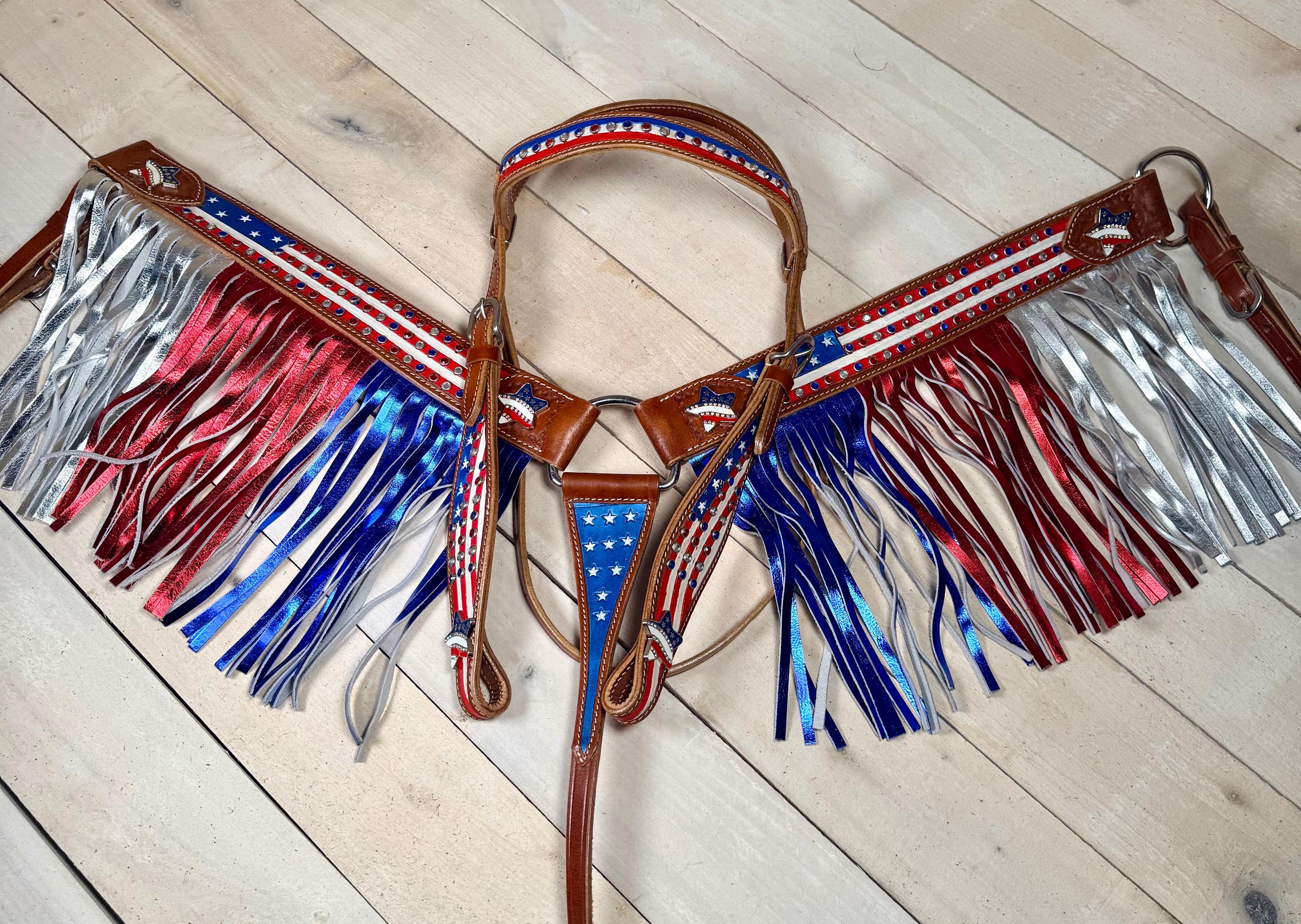American Flag Crystal Studded Fringe Tack Set - Etsy