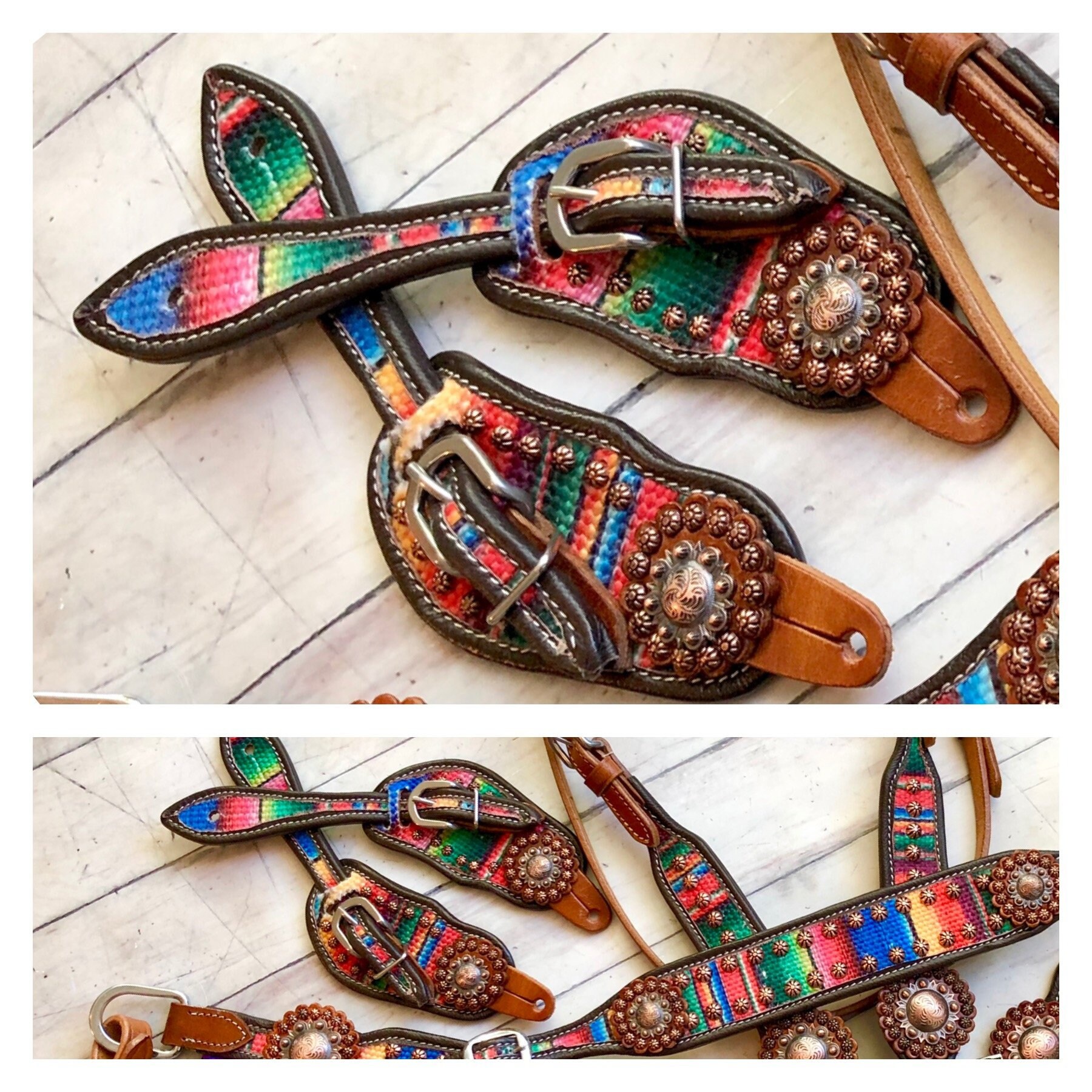 Showman - Sangles D'éperons En Cuir Pour Femmes - Motif Southwest Serape - Fabriqué En Inde