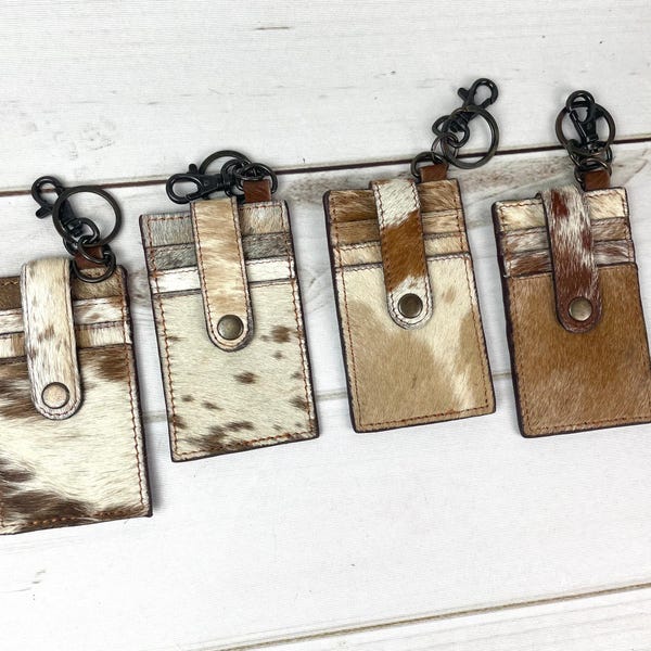Brown Cowhide Keychain Card Holder