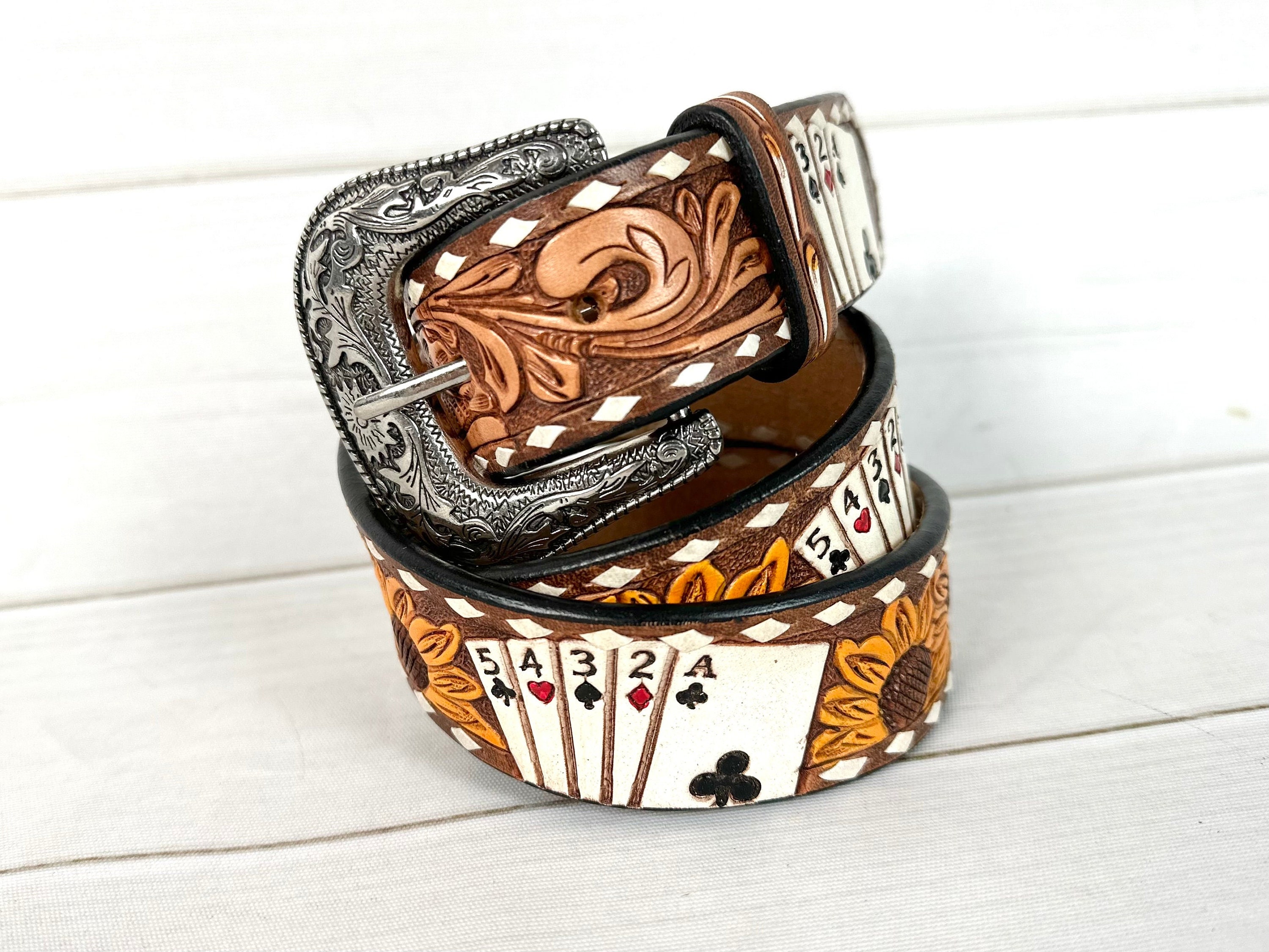 Vegas Desert Sunflowertooled Leather Woman's Belt - Etsy