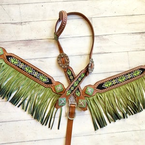 Green Ombre Fringe Beaded Tack Set