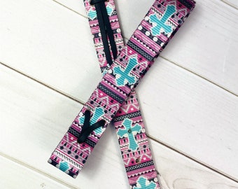 Pink and Turquoise Cross Cinch Strap Set