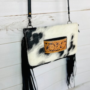 Black and White Cowhide Clutch or Crossbody Purse