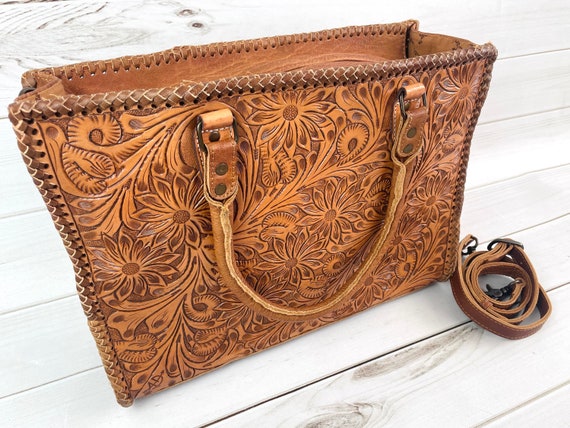 Front Floral Tooled - Laptop Bag