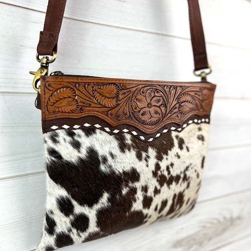 Western Hand Tooled Leather Purse Cowhide Purse Concealed Etsy