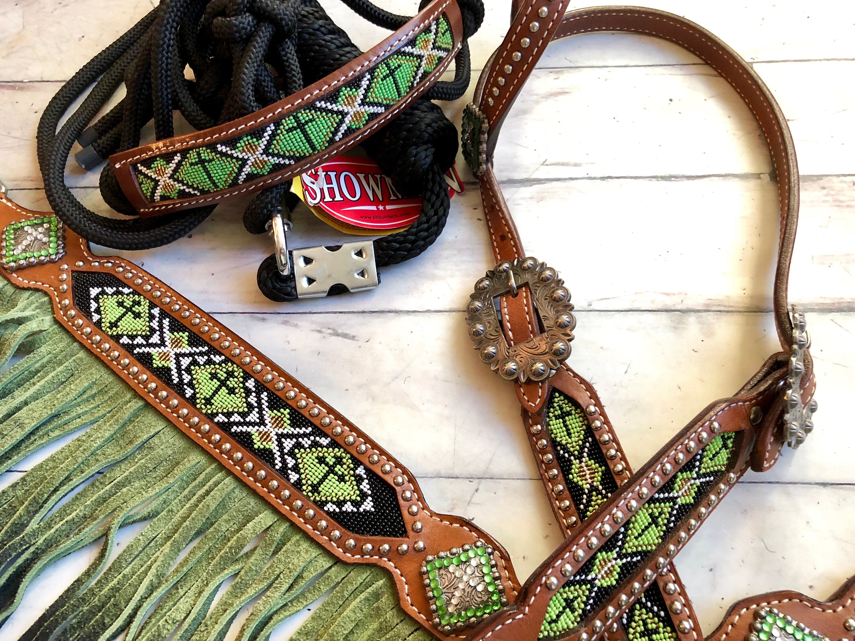 Green Ombre Fringe Beaded Tack Set - Etsy