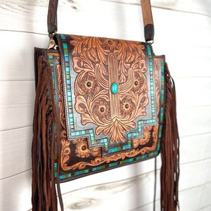 March Cactus Blossom Tooled Satchel Crossbody Bag