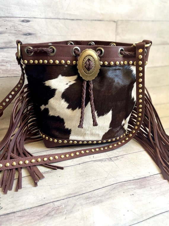 Dark Brown Hide Leather Bolo Tie Hide Bucket Handbag Etsy Australia