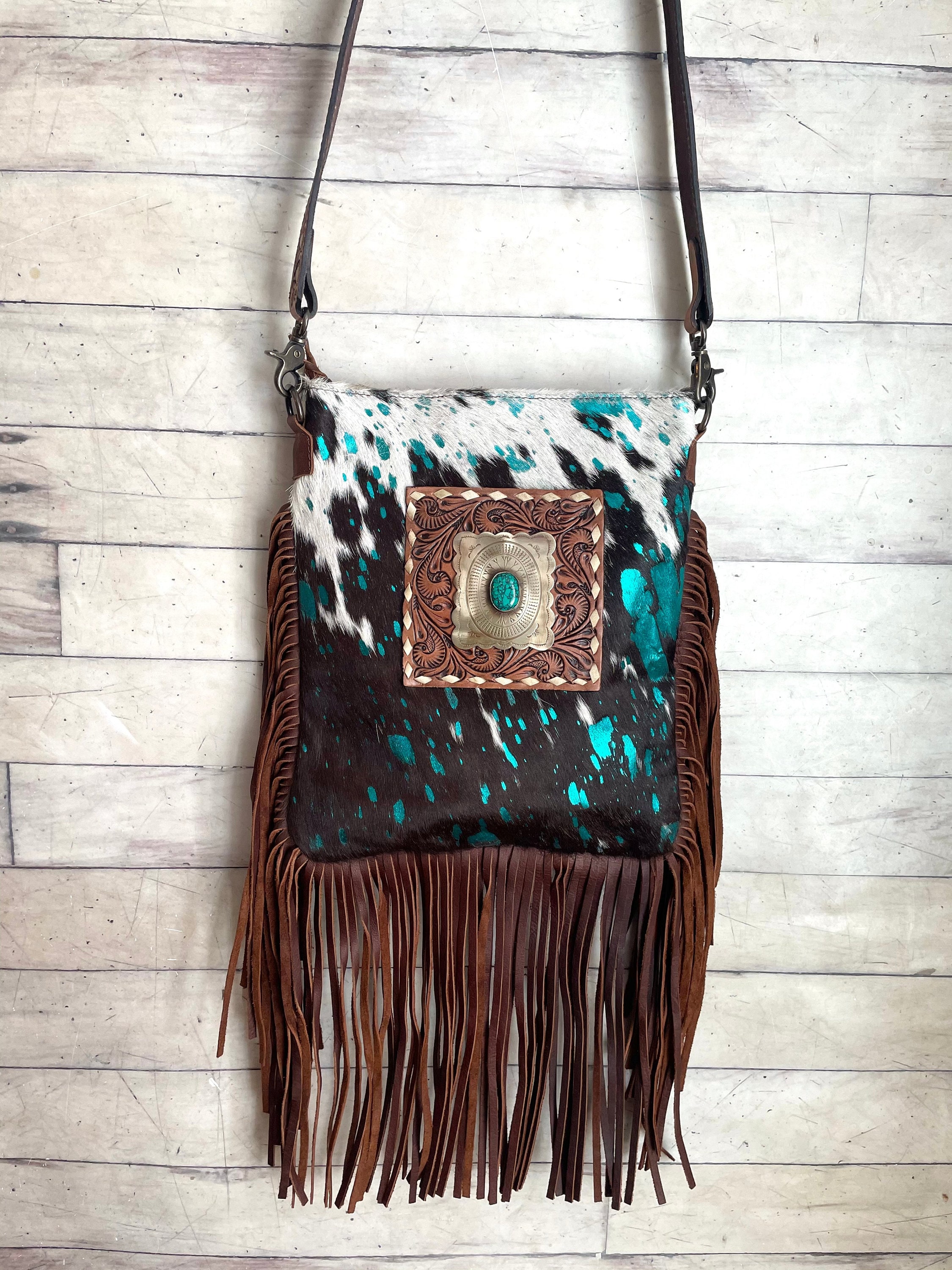 Cowhide & serape with LV patch & Fringe Large Purse