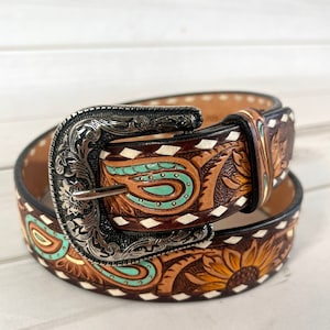 Paisley Leather Belt - Etsy