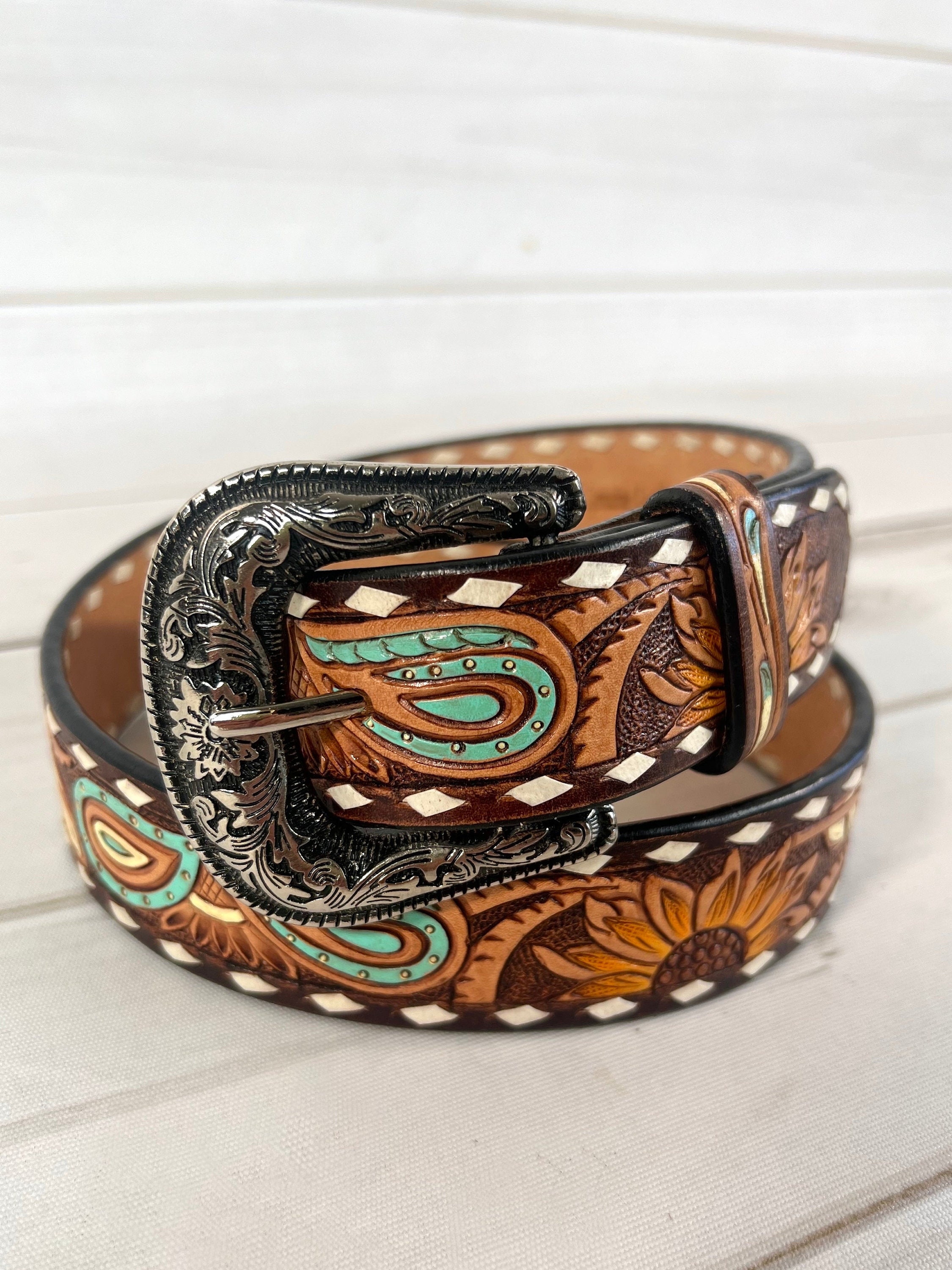 【BROWN】Paisley belt Ariat Womens Paisley Brown Leather Belt