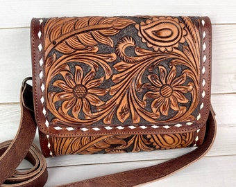 Tooled Leather Clutch Handbag