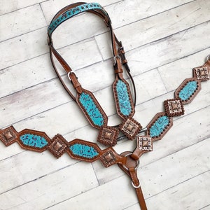 Teal Filigree w/ Large Square Copper Conchos