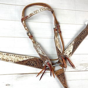 Tan Cowhide Tooled Leather Tack Set