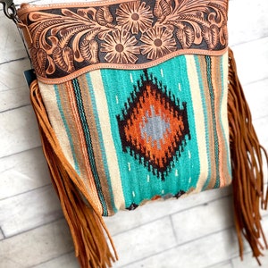 Turquoise & Orange Aztec Wool Serape Handbag
