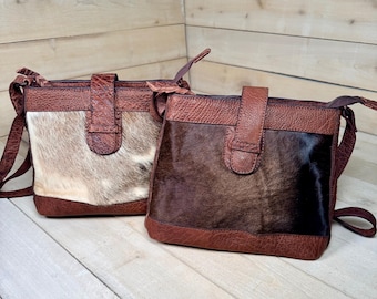 Cowhide Textured Leather Slip Buckle Handbag