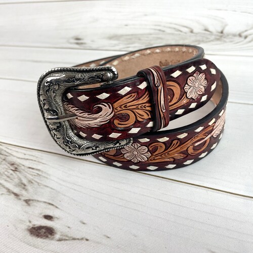3D Floral Tooled Leather - Womens Belt