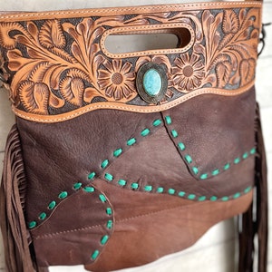 Cashel Leather Fringe Mini Hand Bag with Turquoise Buckstitch main image 1