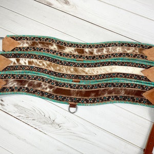 Tooled Daisy Border with Hide Inset & Turquoise Whipstitch Tripping Collar